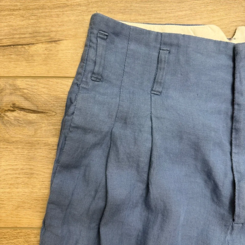 Zara Blue Linen Ultra High Waisted Wide Leg Pleated Trousers Pants Scandi Size S
